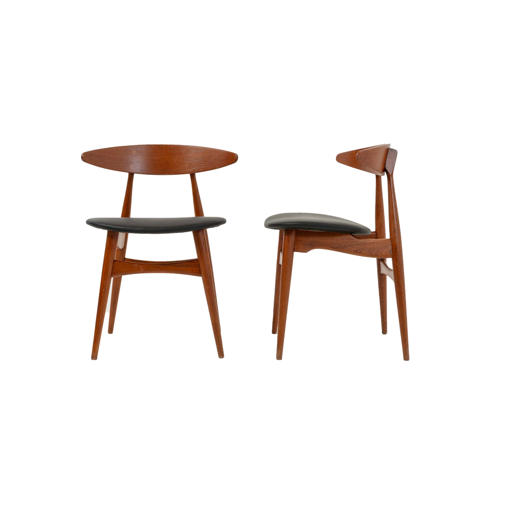 Set of six Hans Wegner for Carl Hansen & Son CH-33 Chairs in Teak and Black Leather