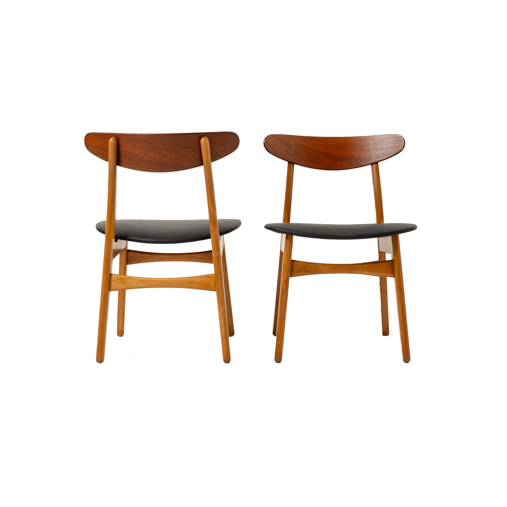 Set of six Hans Wegner for Carl Hansen & Son CH-30 Chairs in Teak and Black Leather