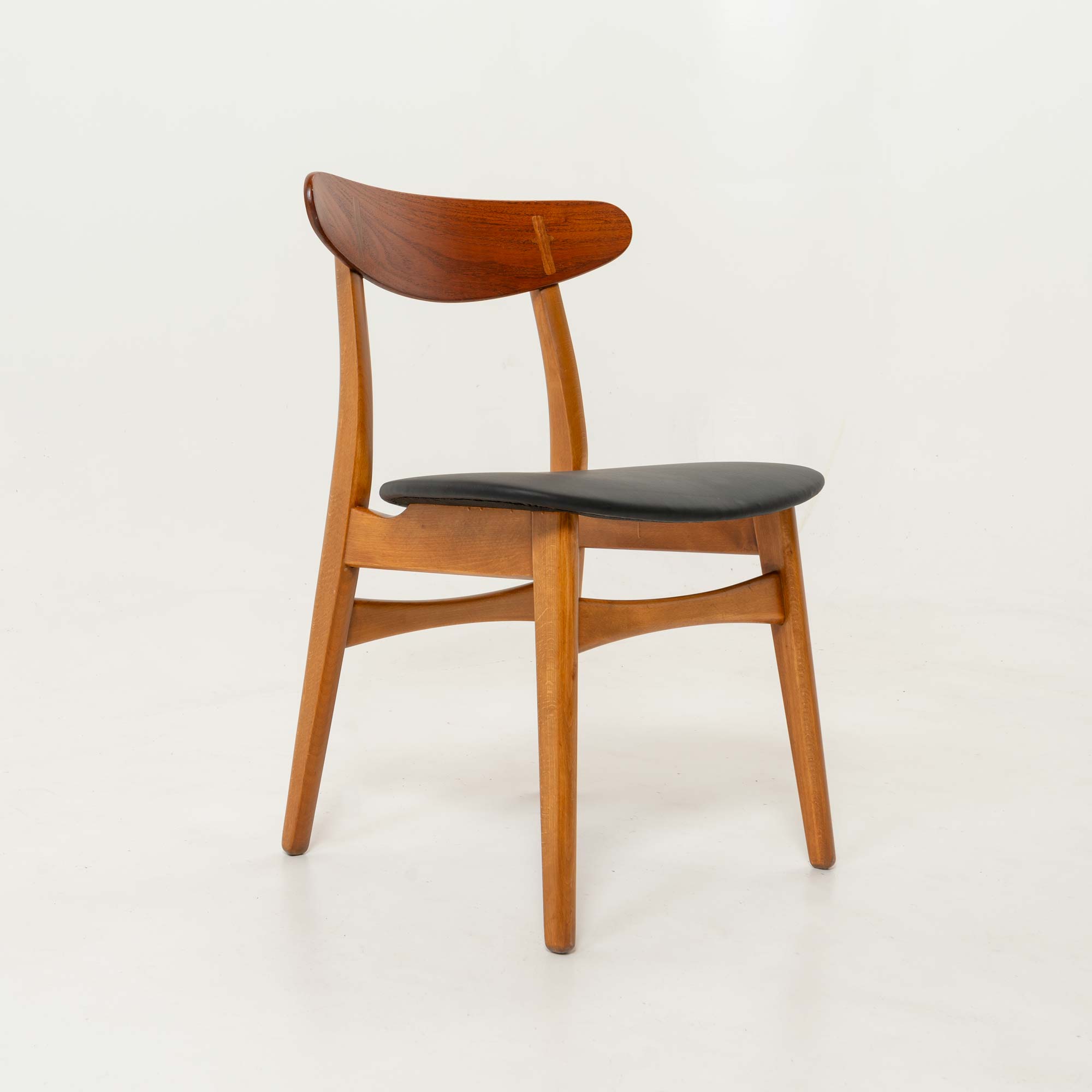 Set of six Hans Wegner for Carl Hansen & Son CH-30 Chairs in Teak and Black Leather