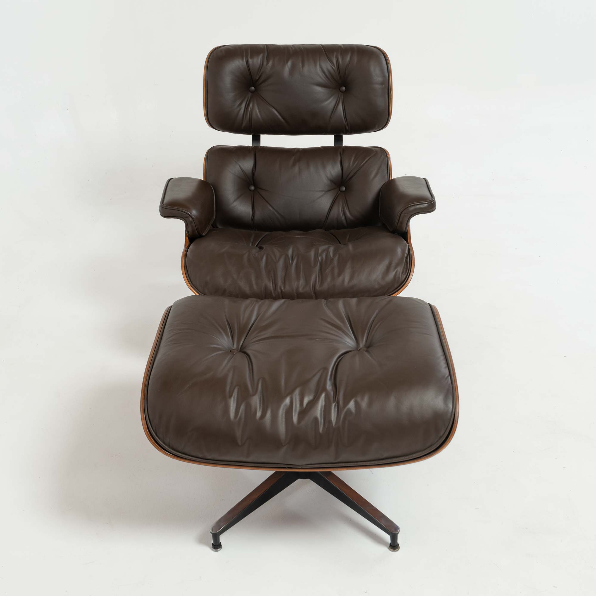 Restored 3rd Gen Eames Lounge Chair & Ottoman in original chocolate leather