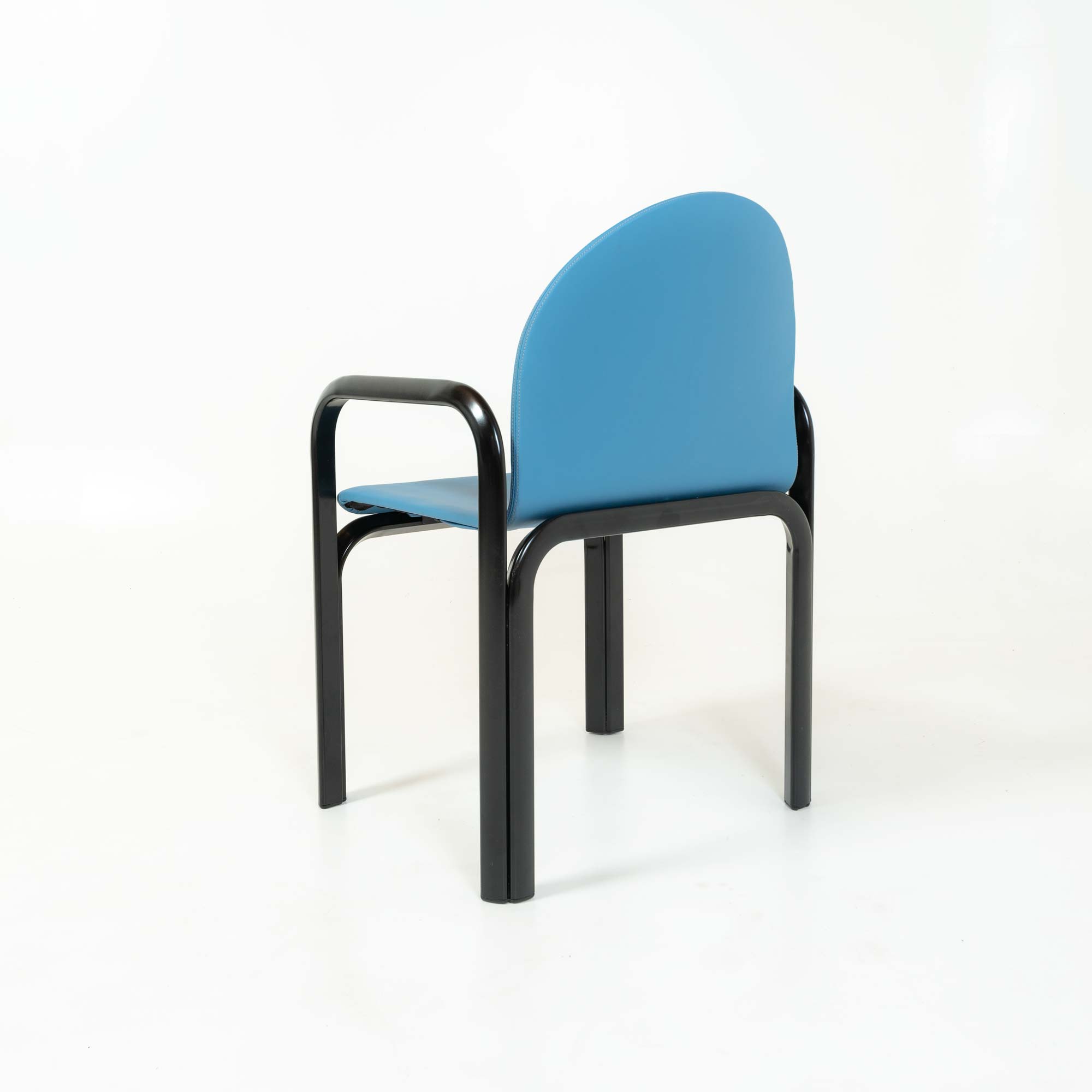 Gae Aulenti Arm Chairs Model 54A in Blue Leather and Black Frame Set of 6