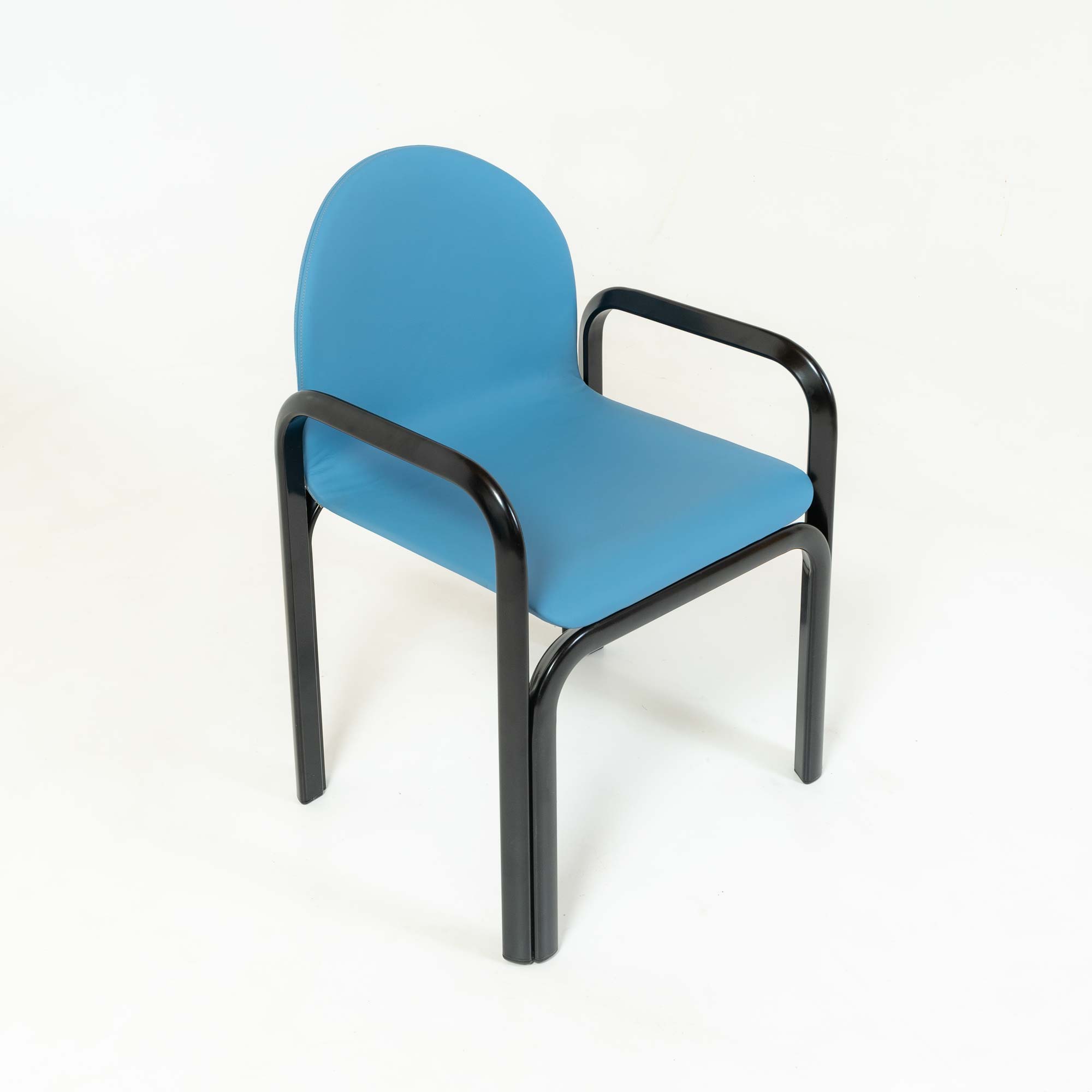 Gae Aulenti Arm Chairs Model 54A in Blue Leather and Black Frame Set of 6