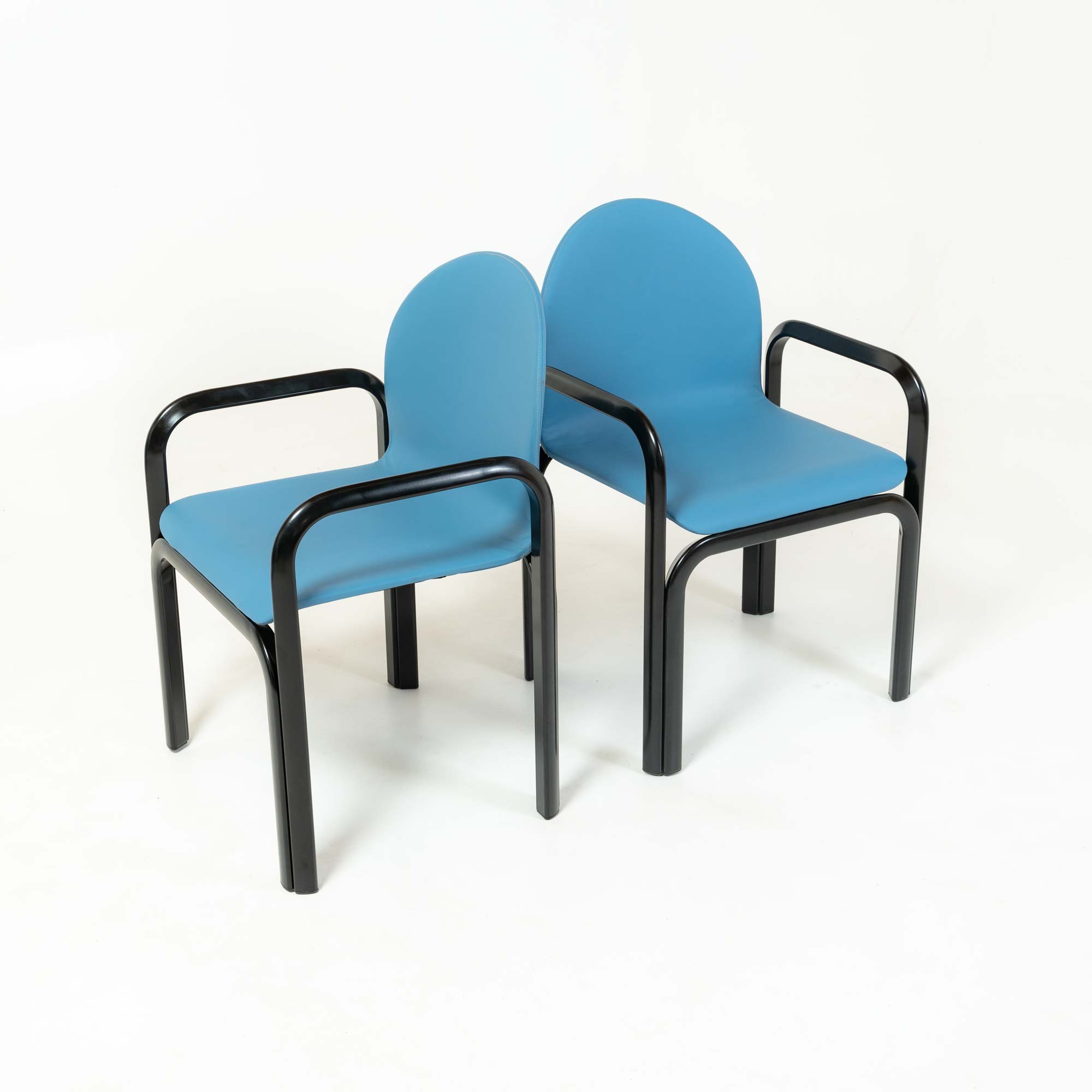 Gae Aulenti Arm Chairs Model 54A in Blue Leather and Black Frame Set of 6