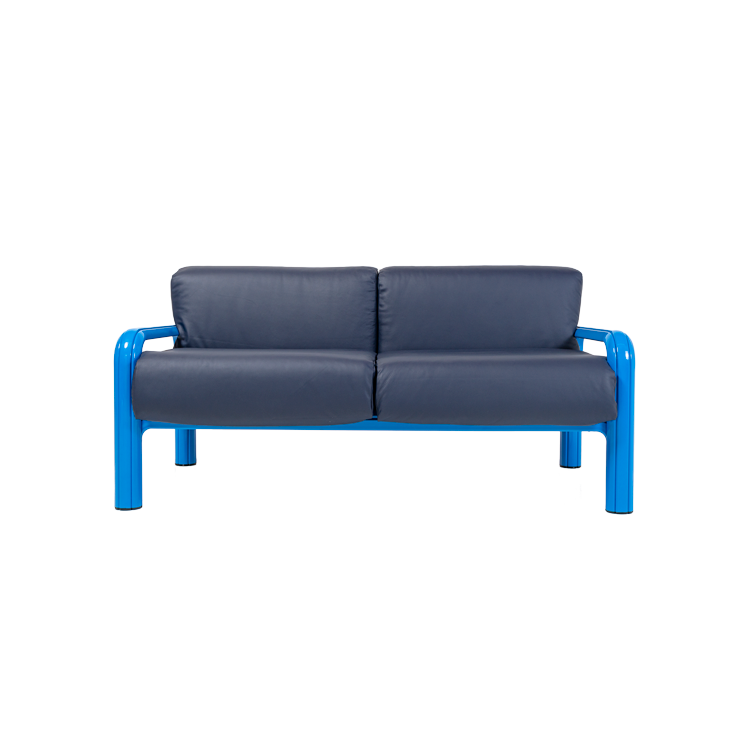 Gae Aulenti Loveseat in Top Grain Blue Aniline Leather