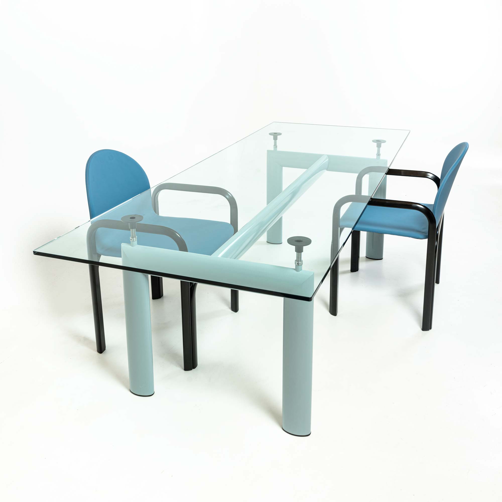 Le Corbusier for Cassina LC6 Table in Light Blue and Glass Top