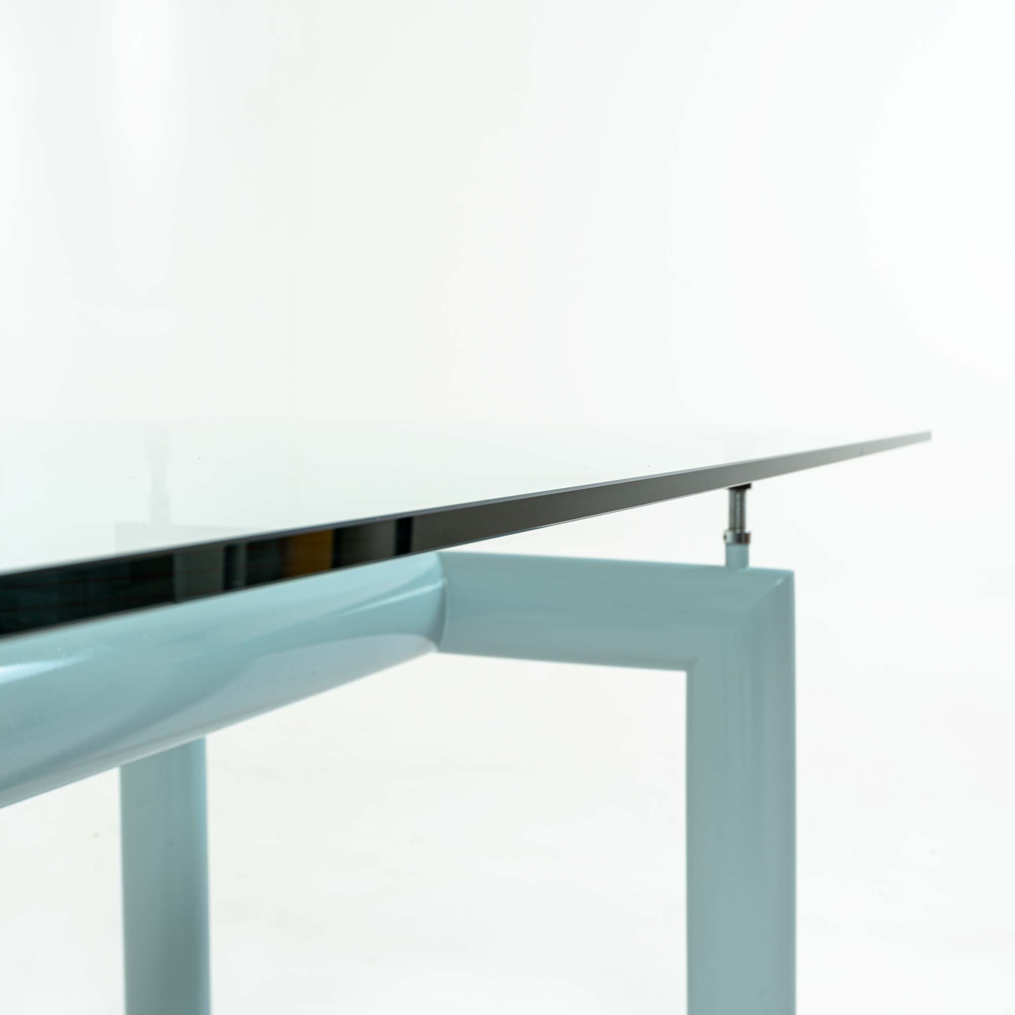 Le Corbusier for Cassina LC6 Table in Light Blue and Glass Top