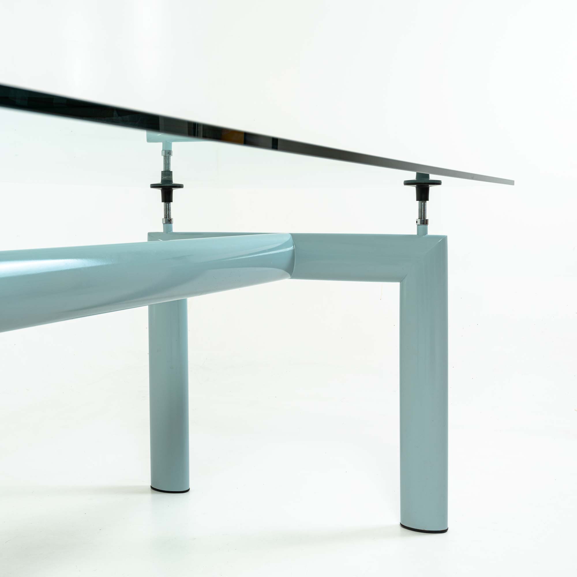 Le Corbusier for Cassina LC6 Table in Light Blue and Glass Top