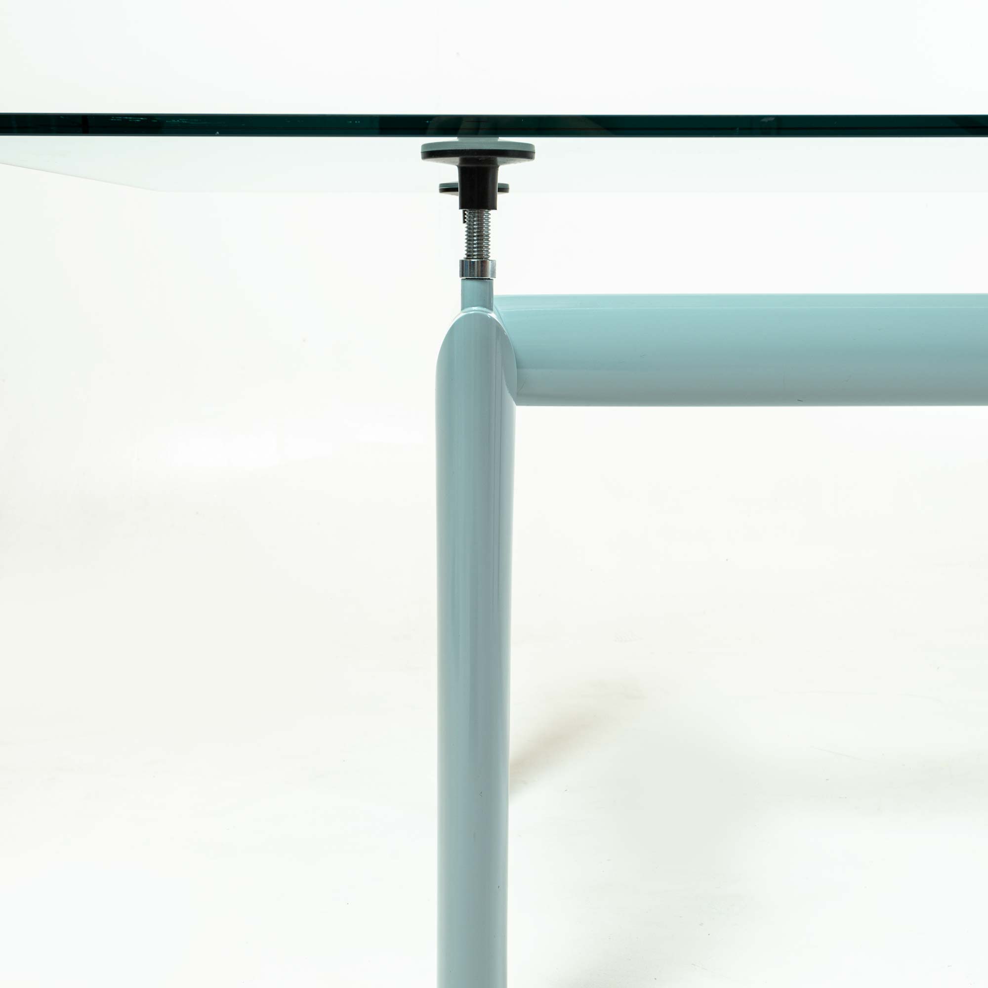 Le Corbusier for Cassina LC6 Table in Light Blue and Glass Top