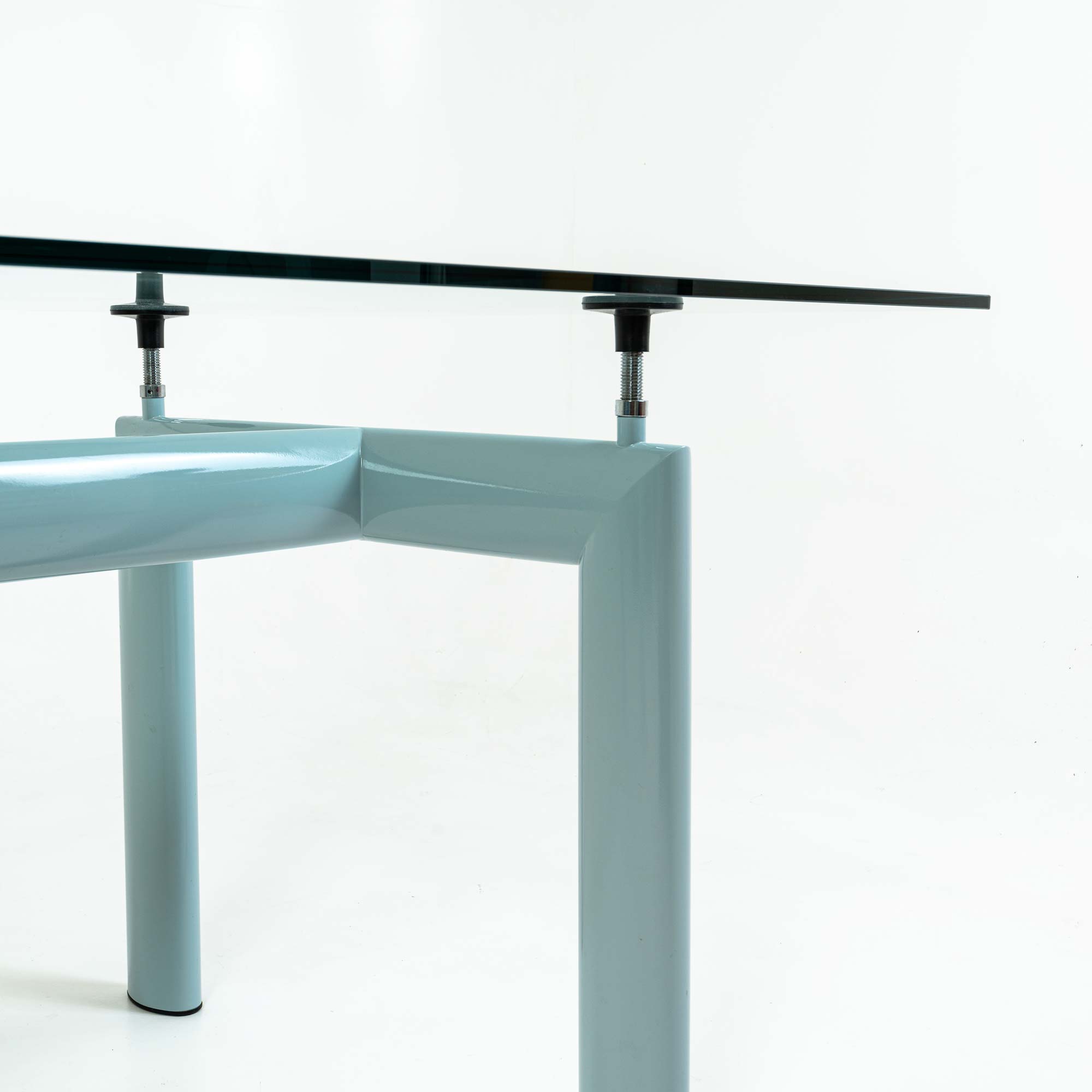 Le Corbusier for Cassina LC6 Table in Light Blue and Glass Top