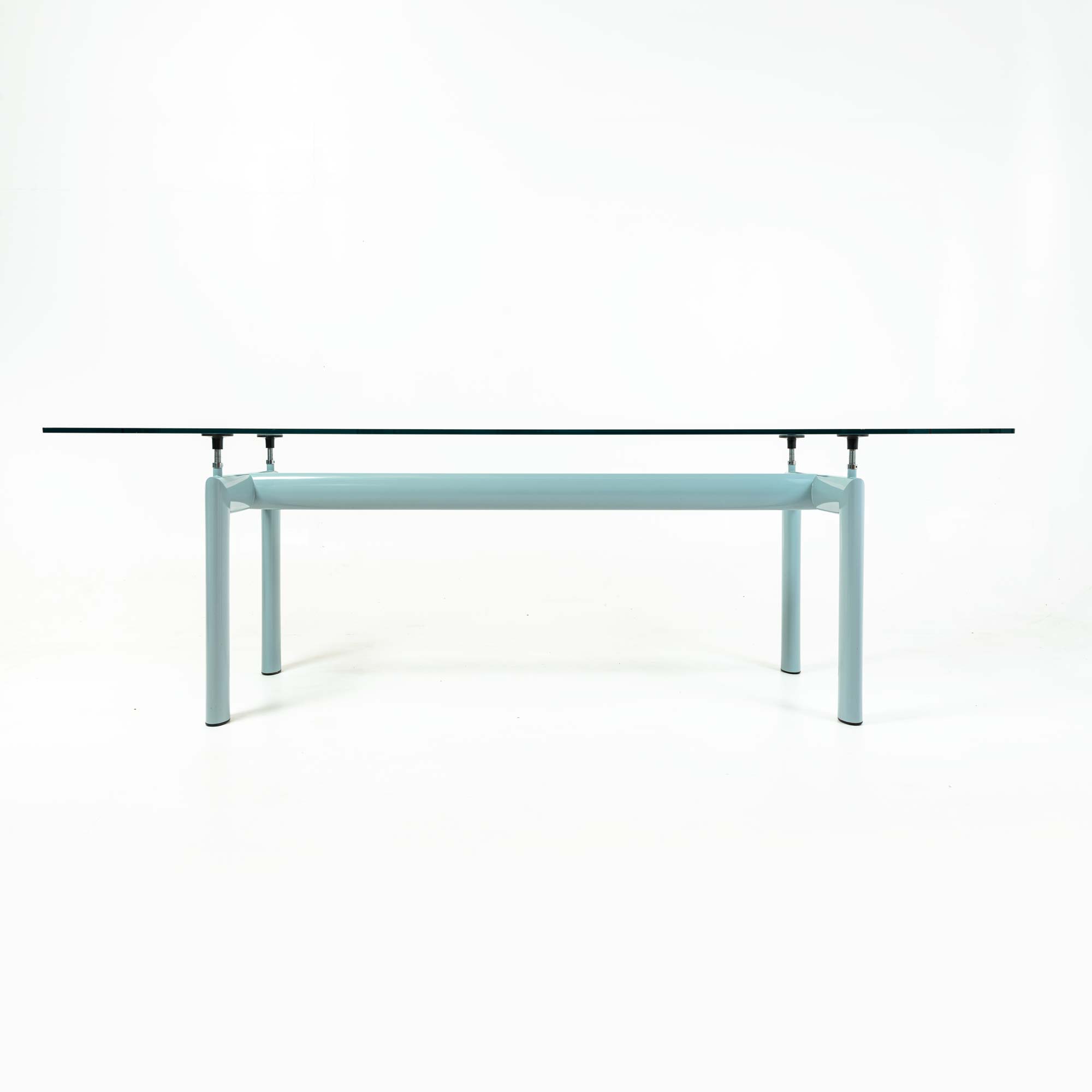 Le Corbusier for Cassina LC6 Table in Light Blue and Glass Top