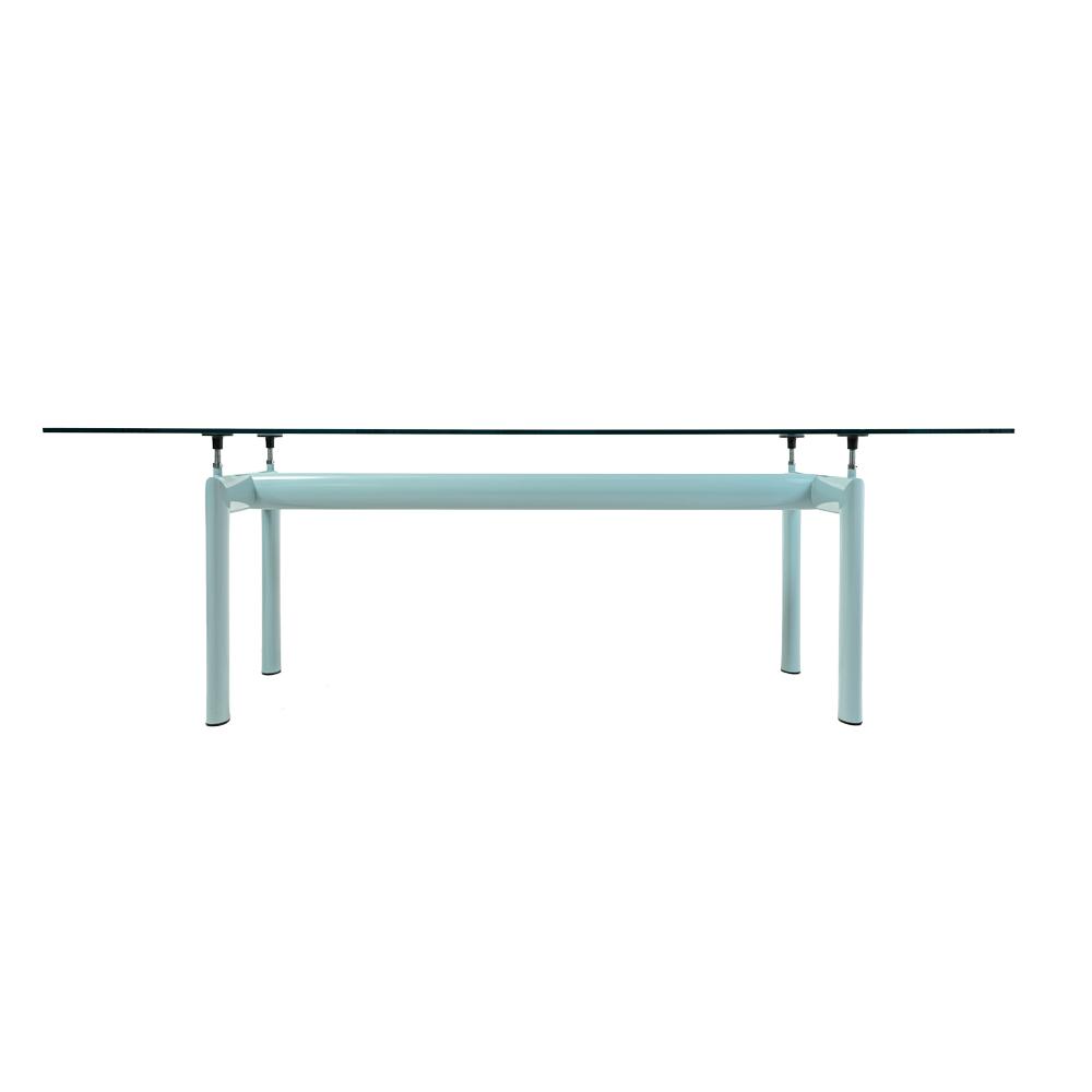 Le Corbusier for Cassina LC6 Table in Light Blue and Glass Top