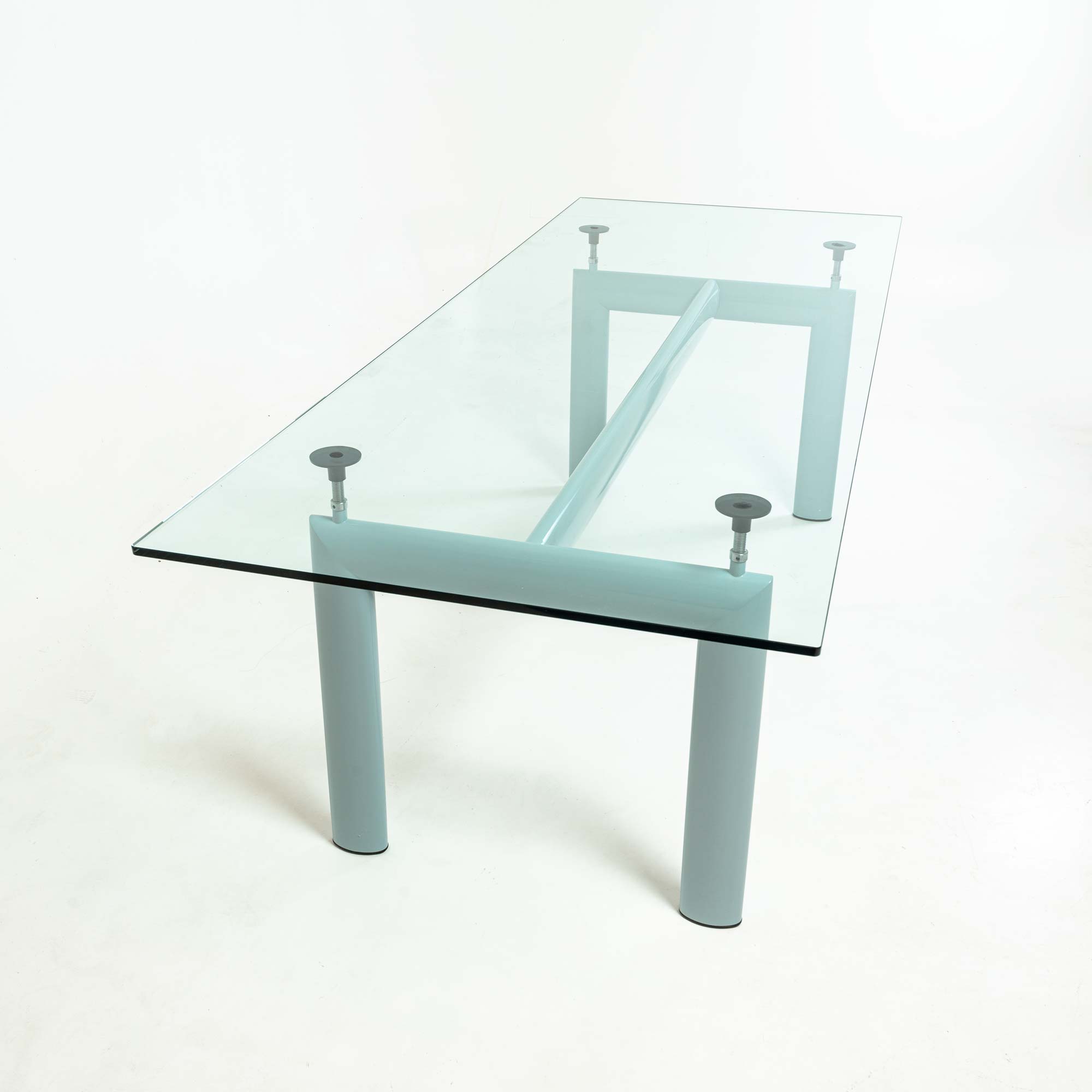 Le Corbusier for Cassina LC6 Table in Light Blue and Glass Top