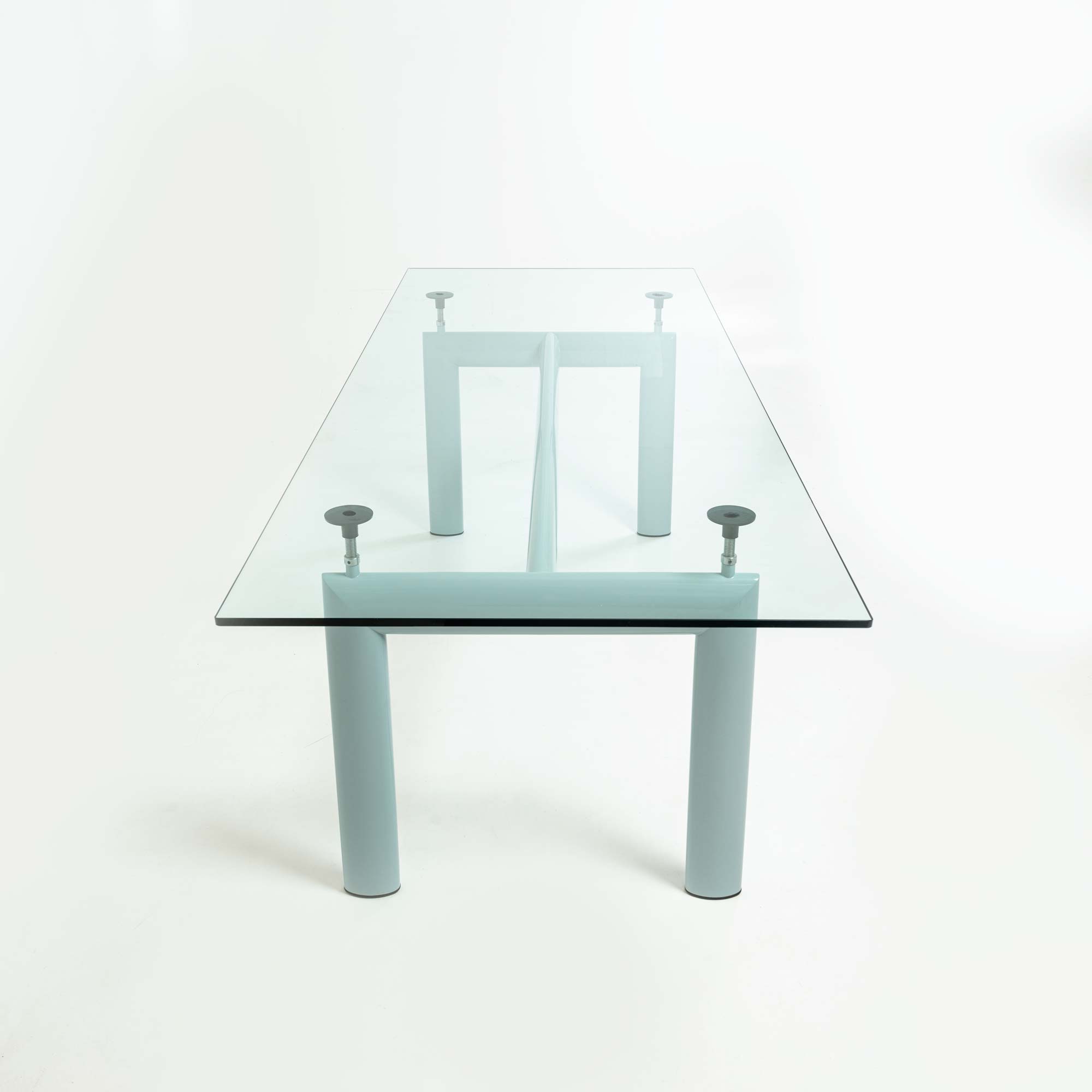 Le Corbusier for Cassina LC6 Table in Light Blue and Glass Top