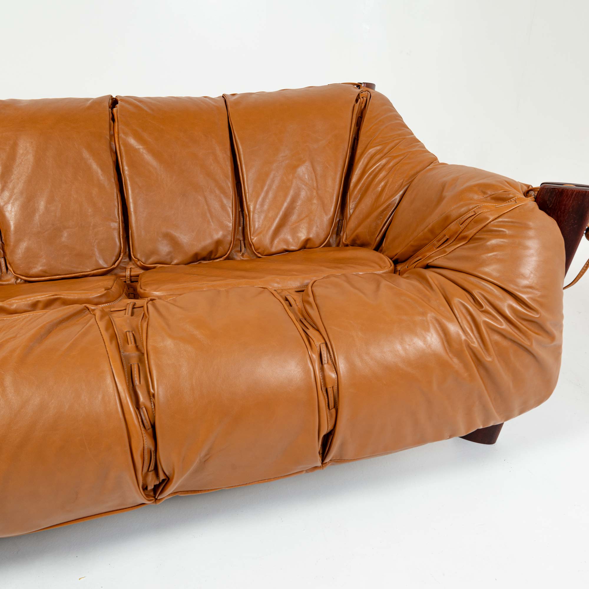 Percival Lafer MP-211 three seater sofa in rosewood and Maharam Sorghum leather