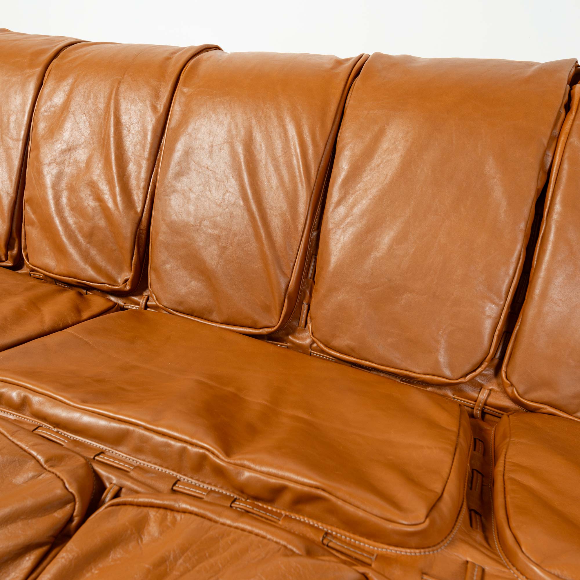 Percival Lafer MP-211 three seater sofa in rosewood and Maharam Sorghum leather