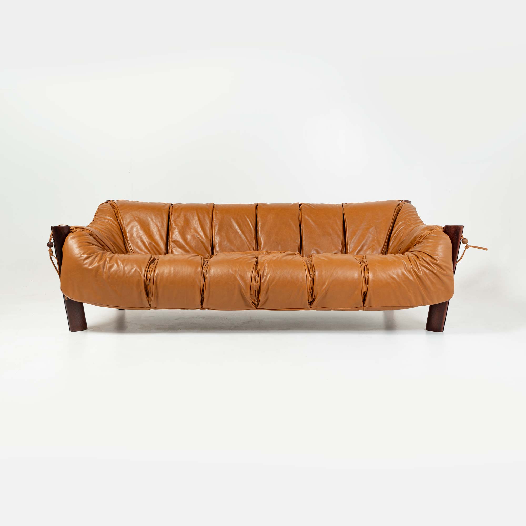 Percival Lafer MP-211 three seater sofa in rosewood and Maharam Sorghum leather