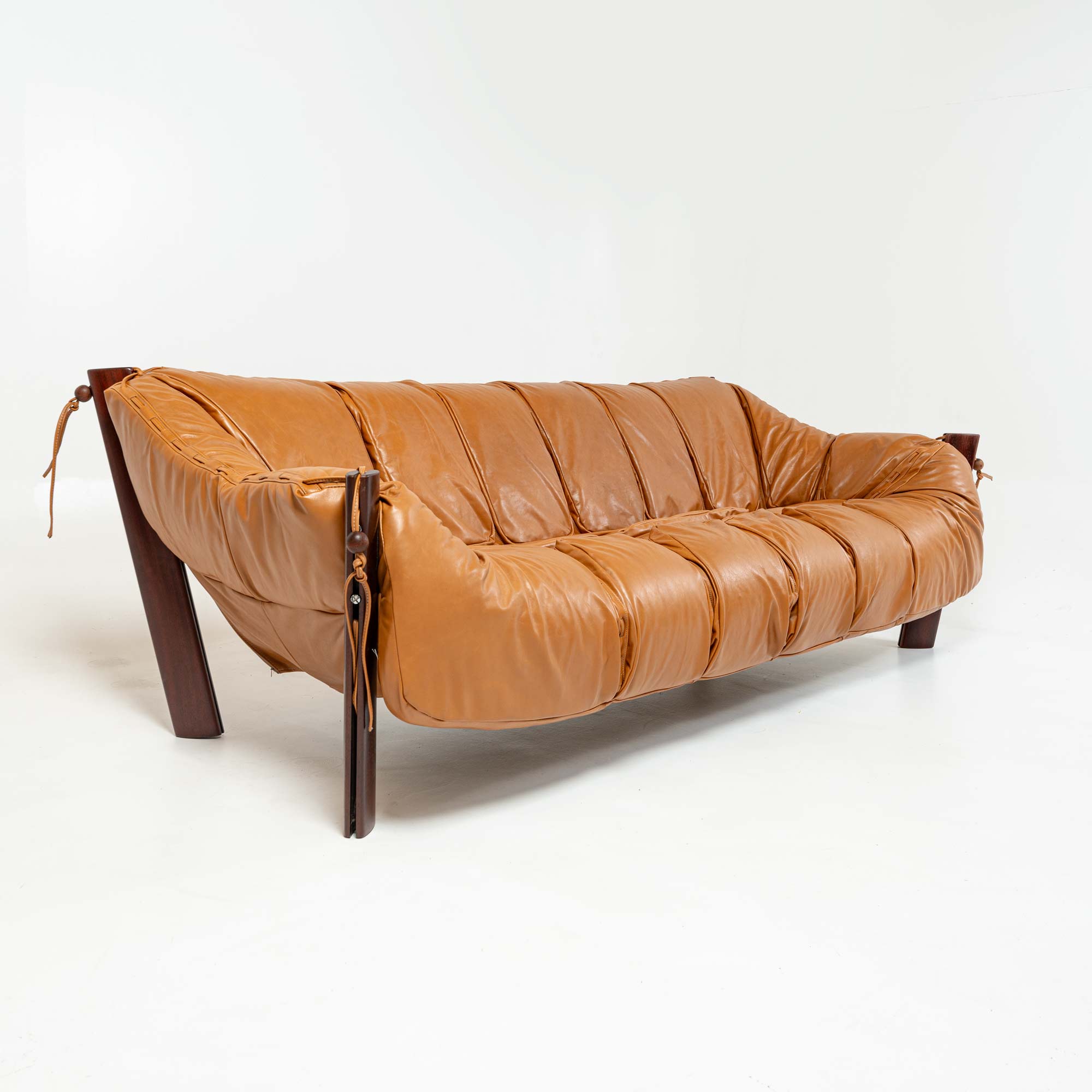 Percival Lafer MP-211 three seater sofa in rosewood and Maharam Sorghum leather