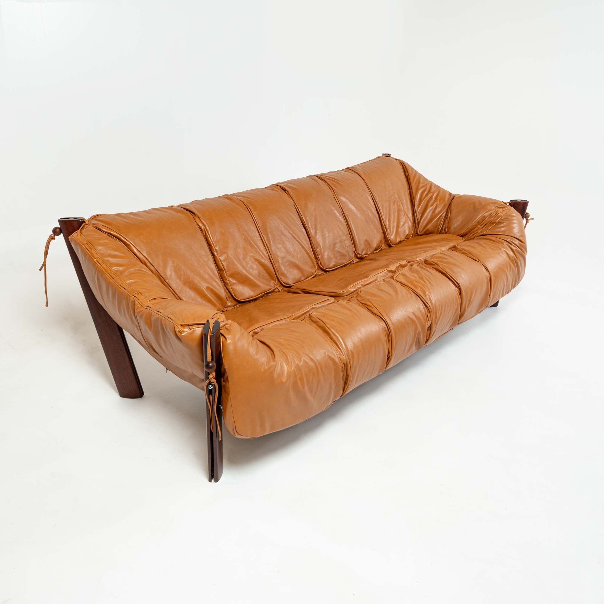 Percival Lafer MP-211 three seater sofa in rosewood and Maharam Sorghum leather