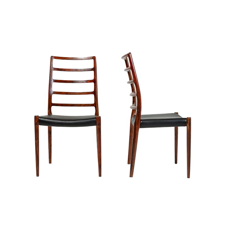 J.L. Moller set of 6 Rosewood Dining Chair Model 82