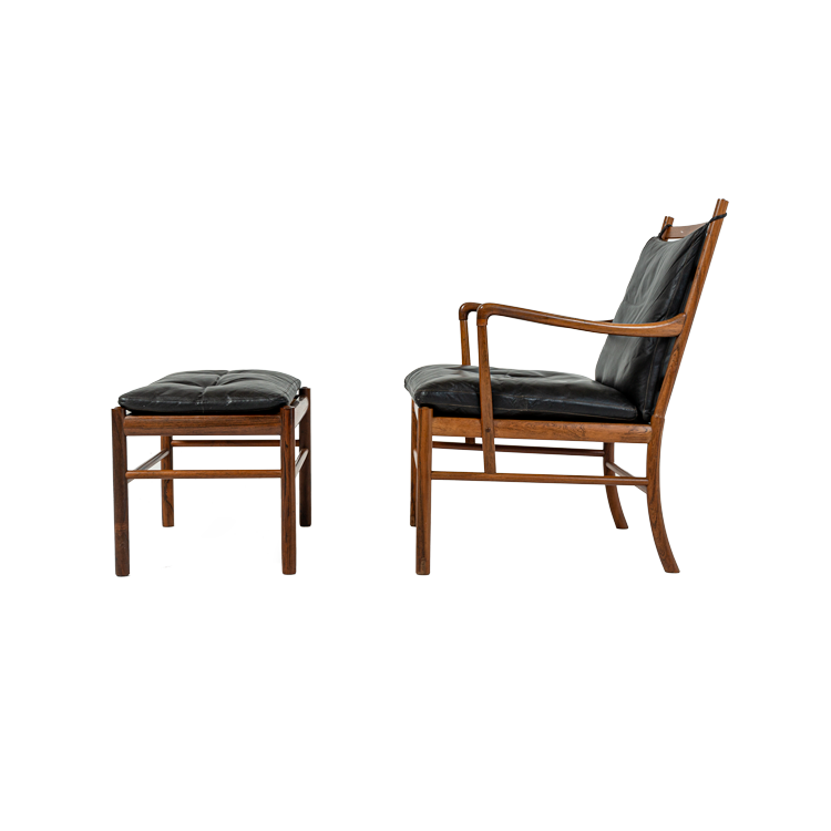 Ole Wanscher's Colonial Chair and Ottoman in Rosewood, 1950s