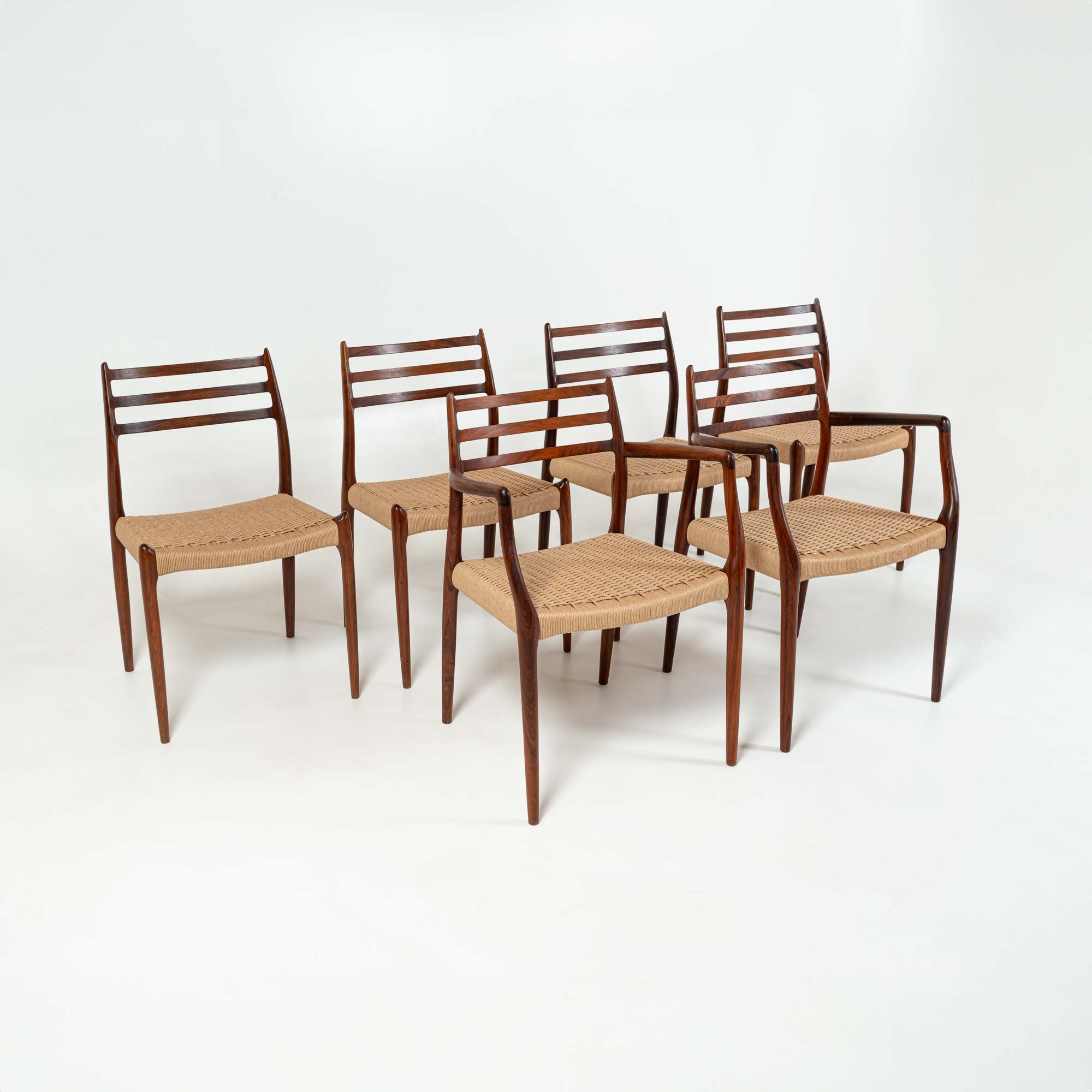 Set of 6 Moller Dining Chairs model 78 and 62 Rosewood & Papercord