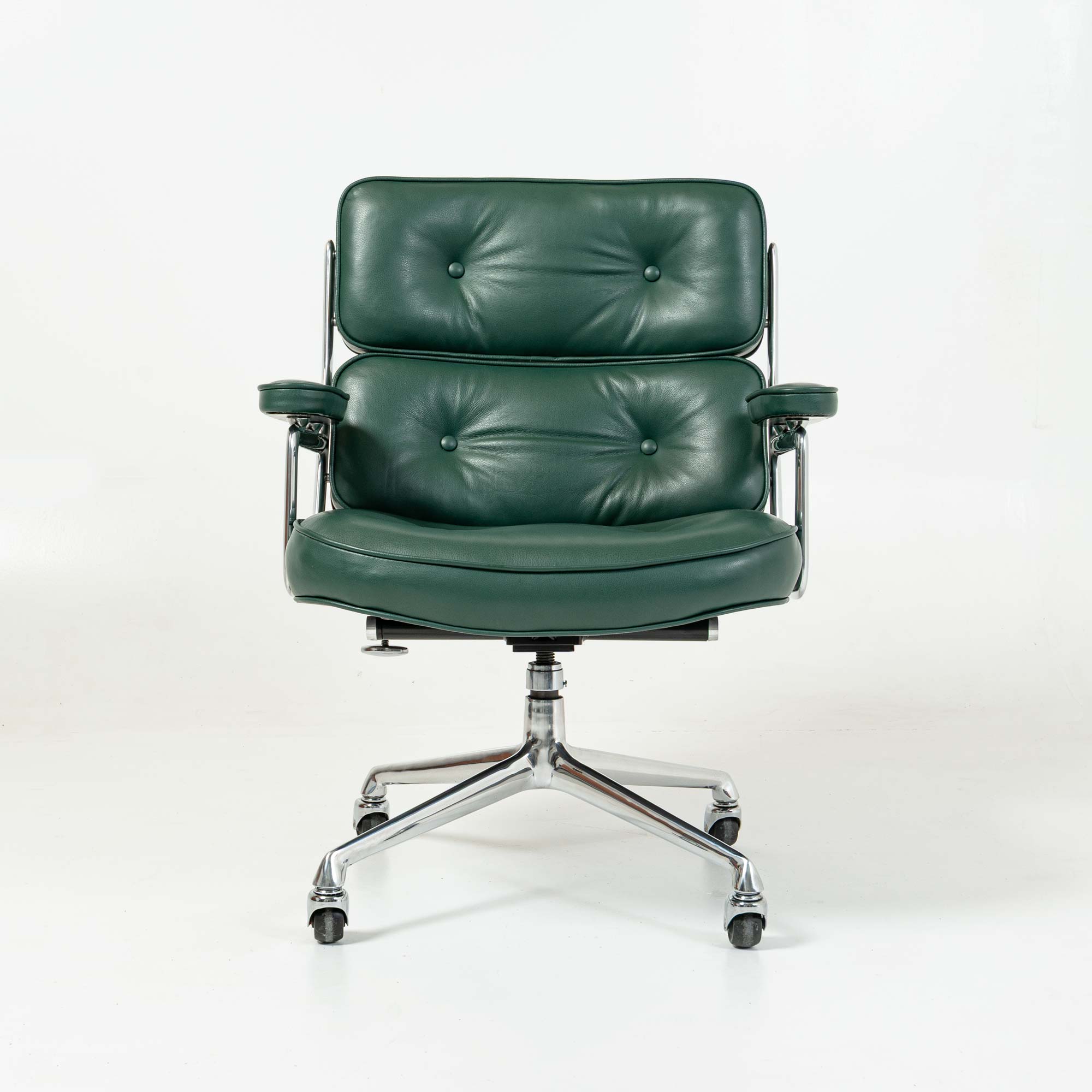 Early Eames Time Life Desk Chair Reupholstered in Green Leather