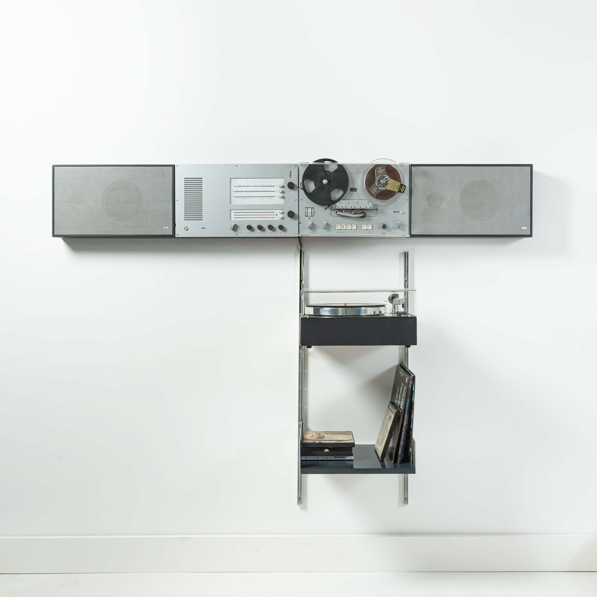 Dieter Rams for Braun Black Wall Mount Stereo System "Wandanlage" with TG60