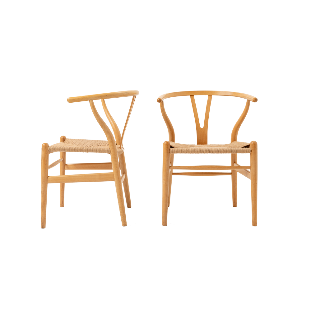 Set of six Hans Wegner for Carl Hansen & Son CH-24  Wishbone Chairs in Oak and Papercord