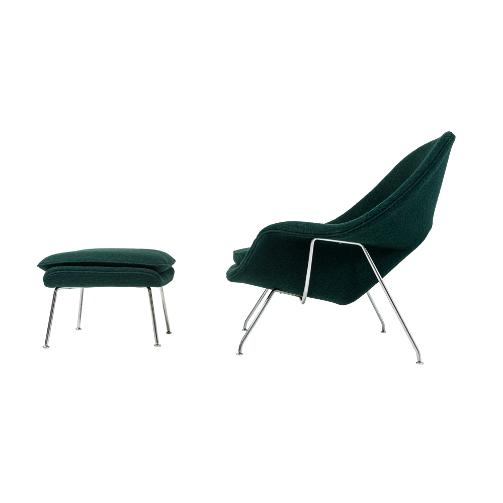 Eero Saarinen Womb Chair & Ottoman Large in Forest Green Boucle